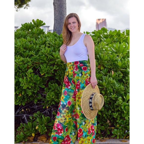 Green Tropical Printed Palazzo Pants - Picture 1 of 2